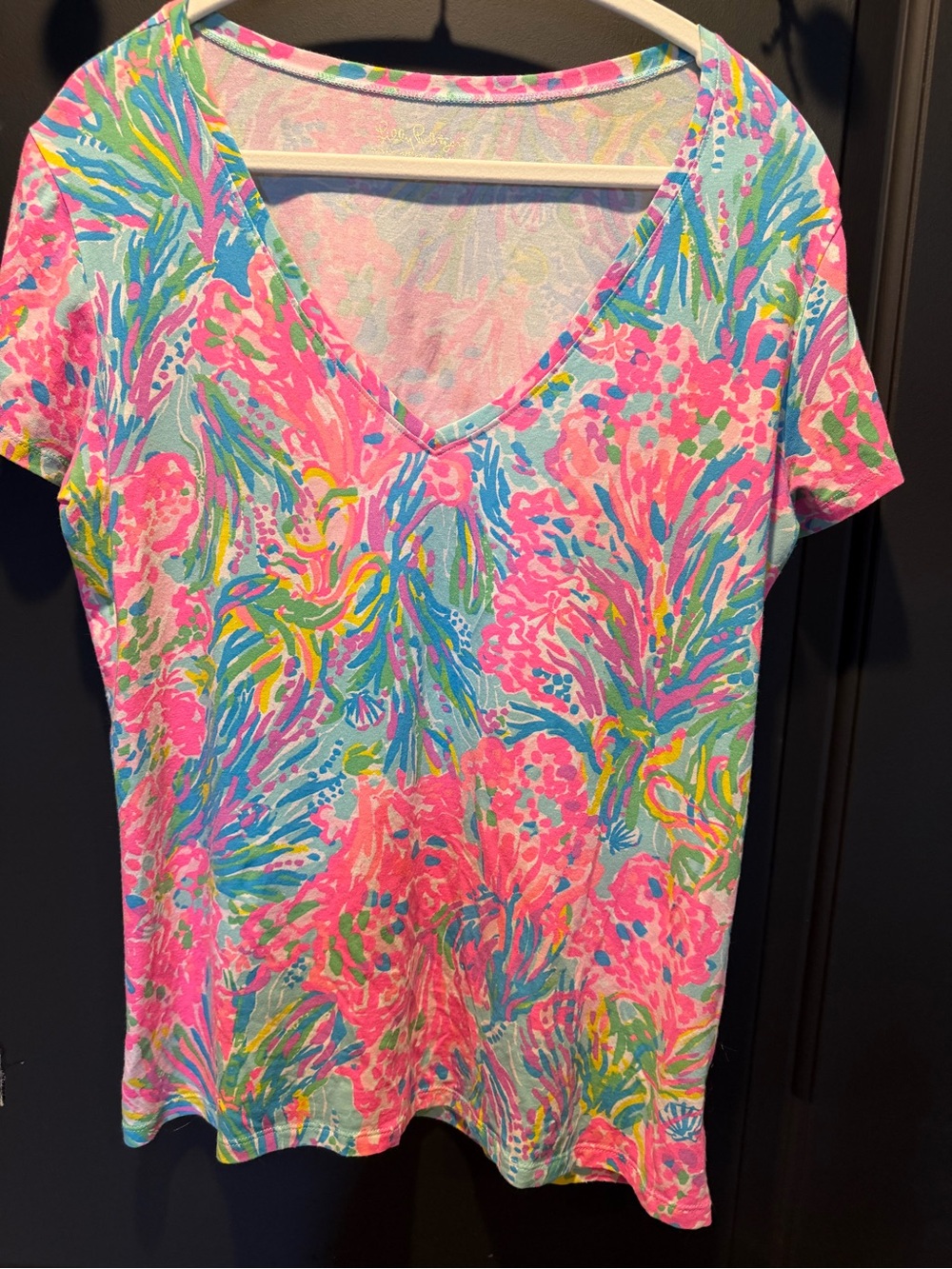 Lilly Pulitzer Multicolor Floral V-Neck Short Sleeve Top